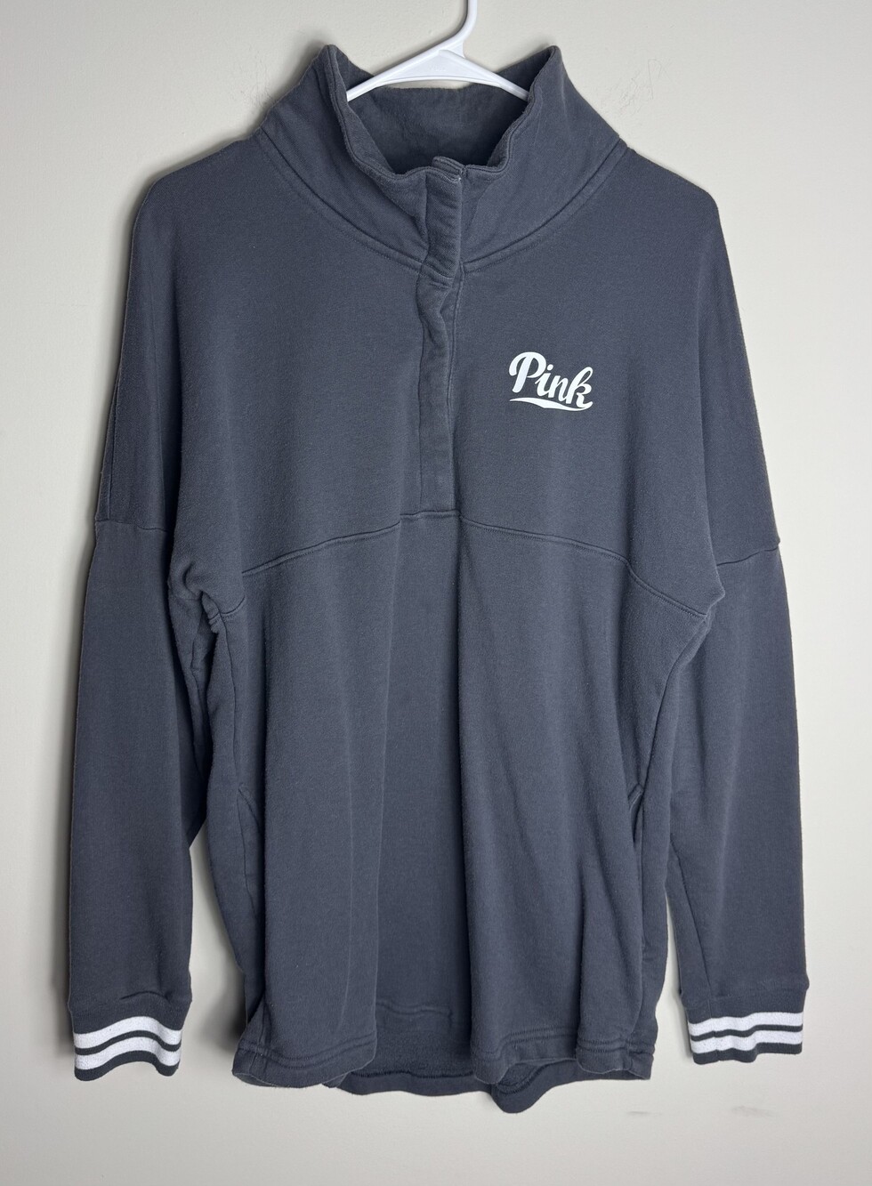 PINK Victoria's Secret Large Dark Charcoal Gray Cotton Polyester Pullover
